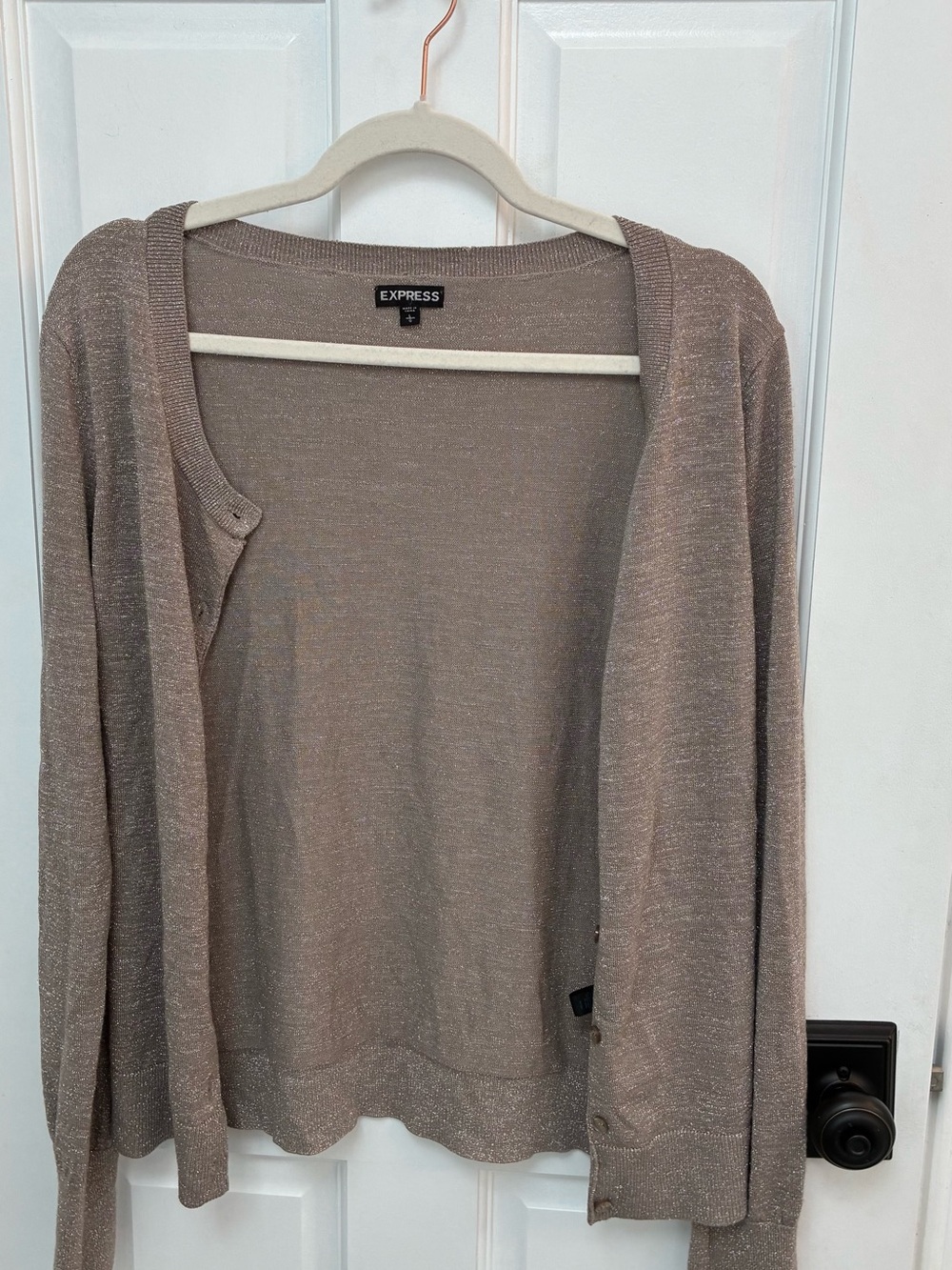Express Women's Metallic Taupe Open-Front Cardigan
